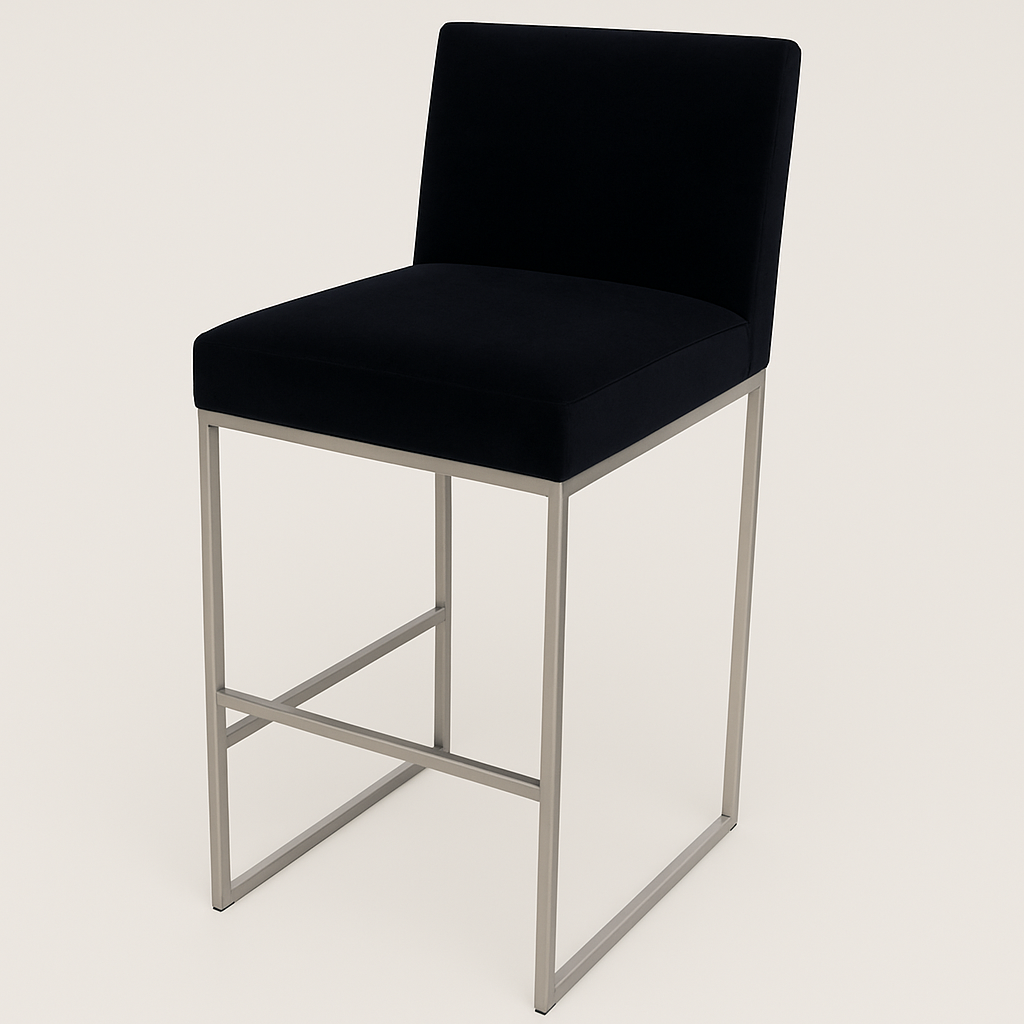 Milo Bar/Counter Stool - Brushed Silver & Black Velvet