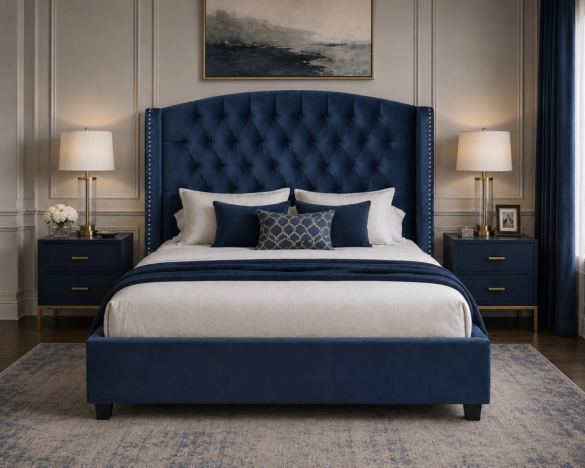 Pasadena Platform Bed - Blue Velvet