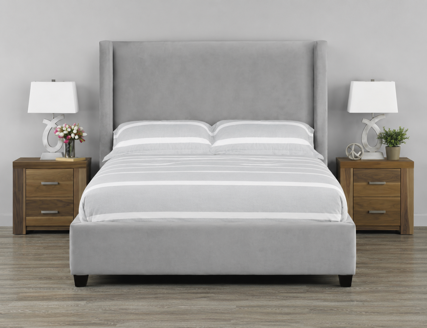 Odessa Platform Bed - Light Grey Velvet